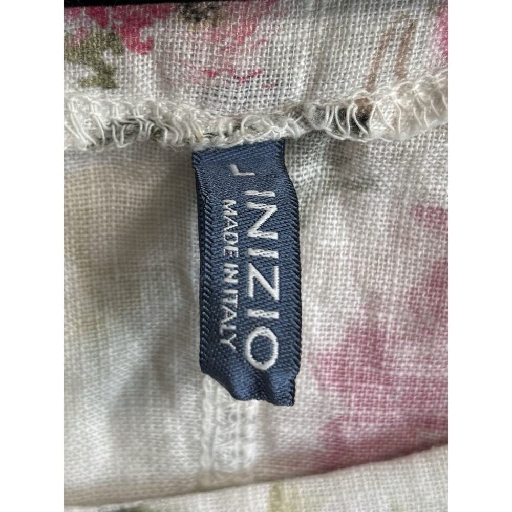 Inizio Made In Italy 100% Linen Blouse Pink Floral Lagenlook Resort Wear Size L - Picture 5 of 8